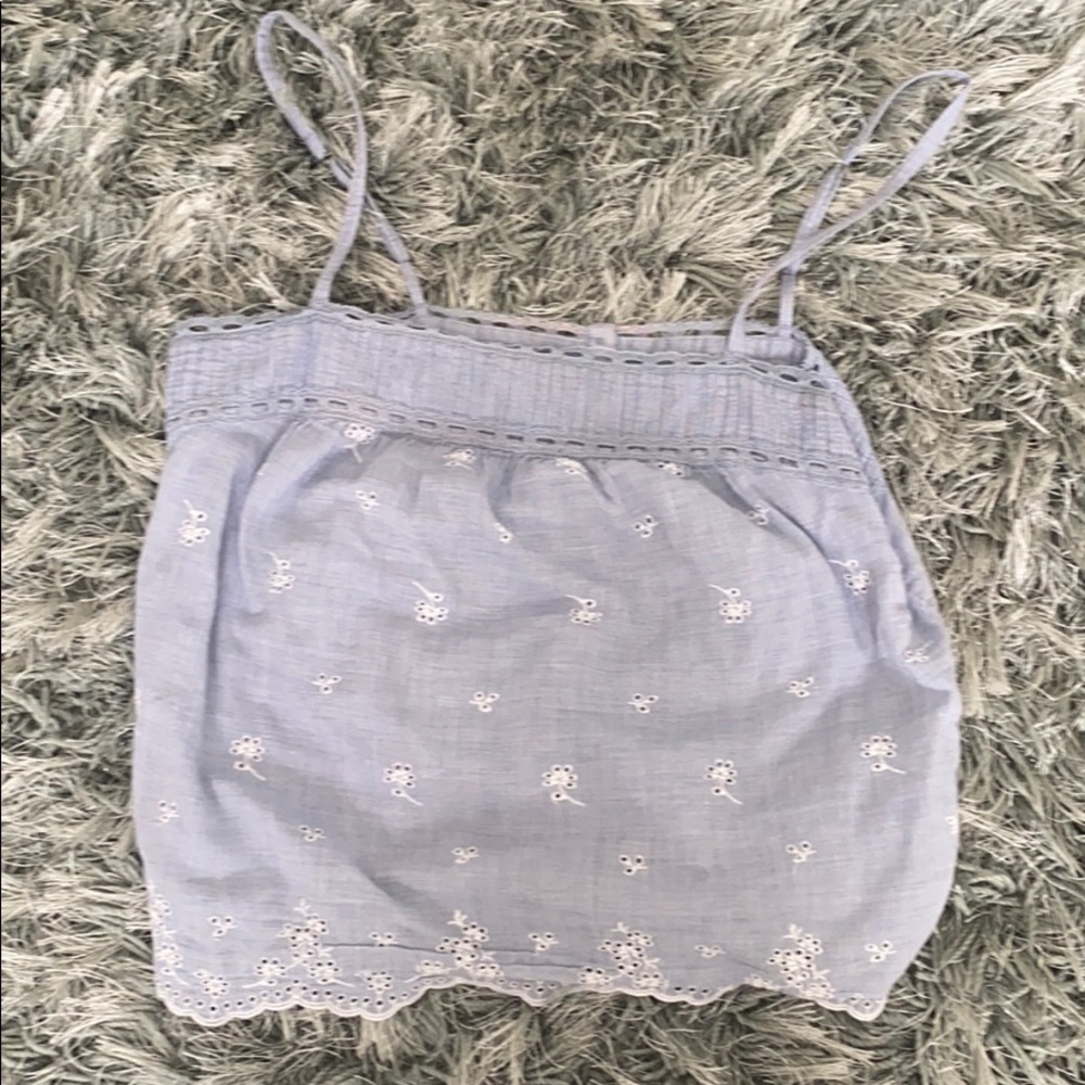 abercrombie & fitch blue top with flower detailing
